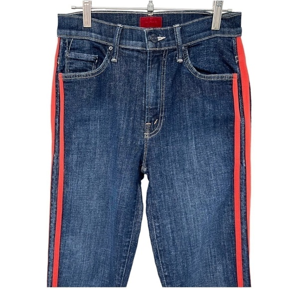 Mother Denim Insider Crop Step Fray Speed Racer Stripes Red 25 Jeans - Picture 6 of 14
